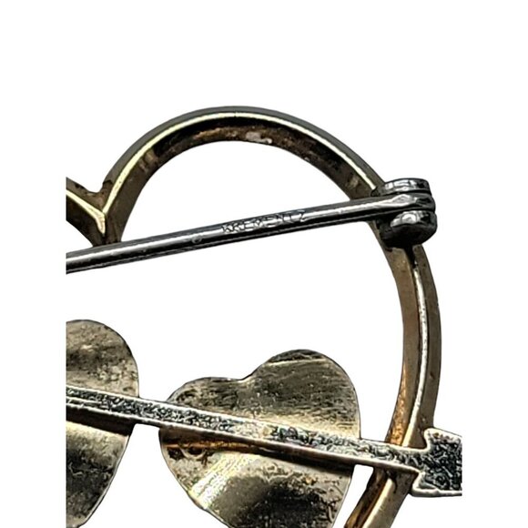 Krementz Gold Plated Brooch Triple Heart & Arrow Signed Vintage - Picture 5 of 9